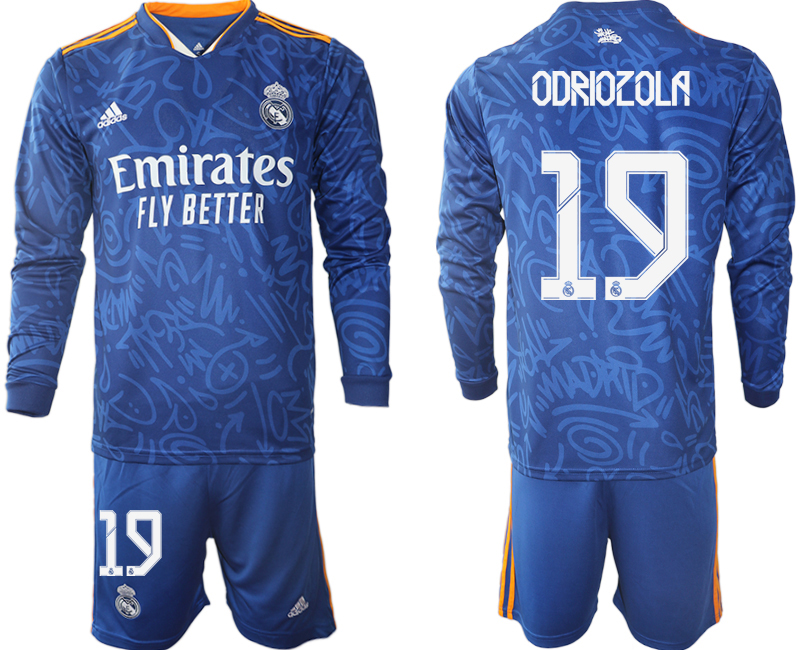 Men 2021-2022 Club Real Madrid away blue Long Sleeve #19 Soccer Jersey->real madrid jersey->Soccer Club Jersey